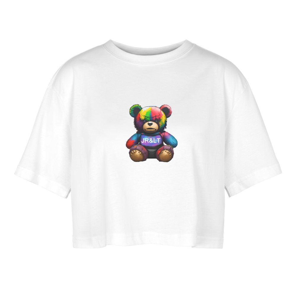 BATTLE BEAR!! WOMEN'S OVERSIZED CROP TOP - white