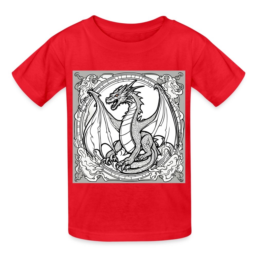 COLOUR IN YOURSELF DRAGON - CHILDREN'S T-SHIRT - red