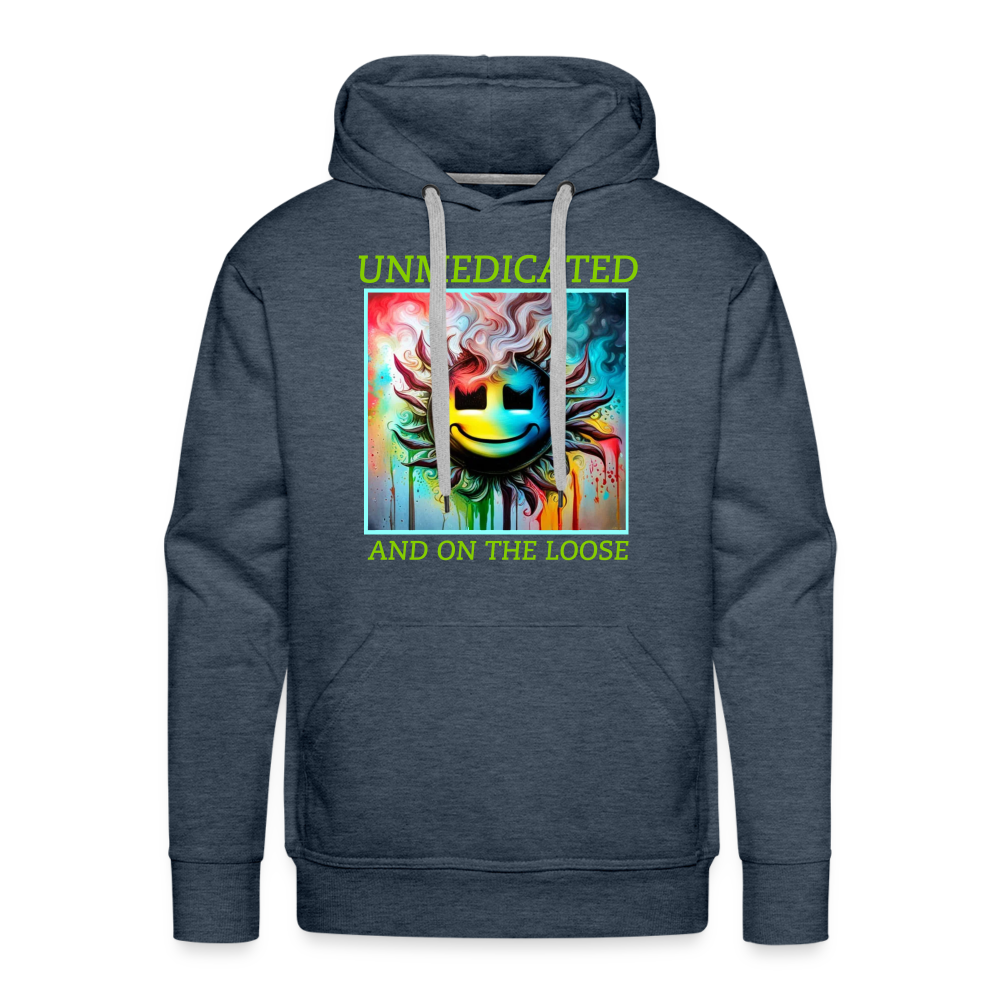 UNMEDICATED AND ON THE LOOSE!! - MEN'S HOODIE - heather denim