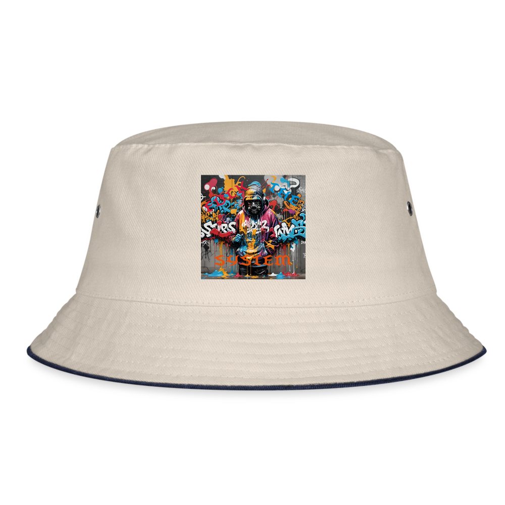 F#CK THE SYSTEM BUCKET HAT - ecru/navy