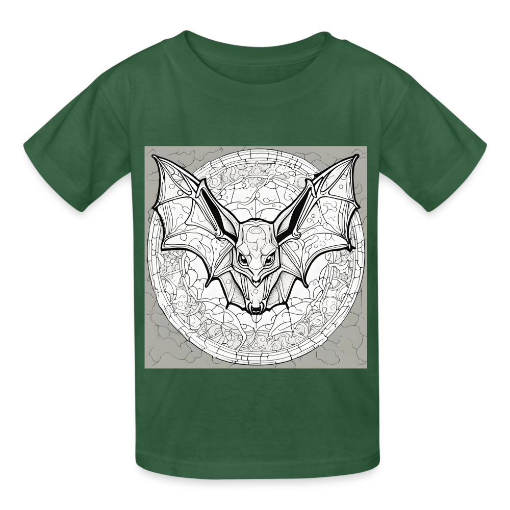 COLOUR IN YOURSELF BAT - CHILDREN'S T-SHIRT - bottle green