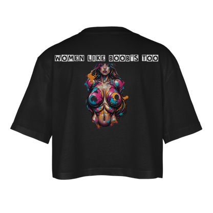 BOOB'S !! WOMEN'S OVERSIZED CROP TOP - black