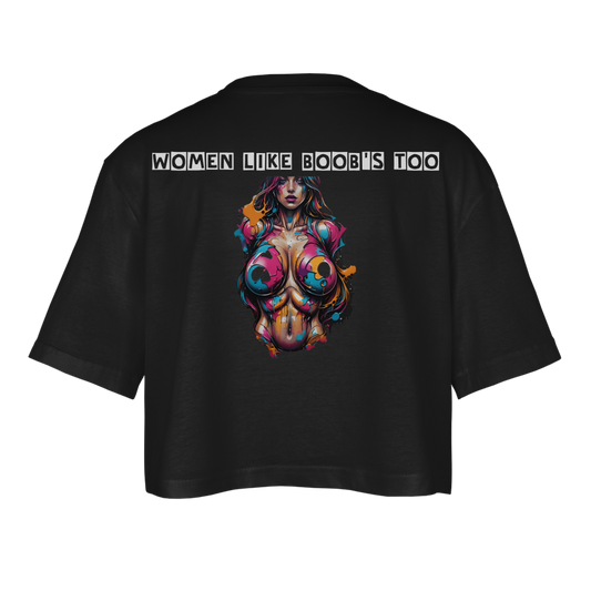 BOOB'S !! WOMEN'S OVERSIZED CROP TOP - black