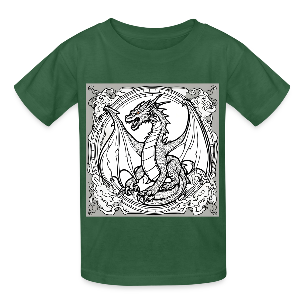 COLOUR IN YOURSELF DRAGON - CHILDREN'S T-SHIRT - bottle green