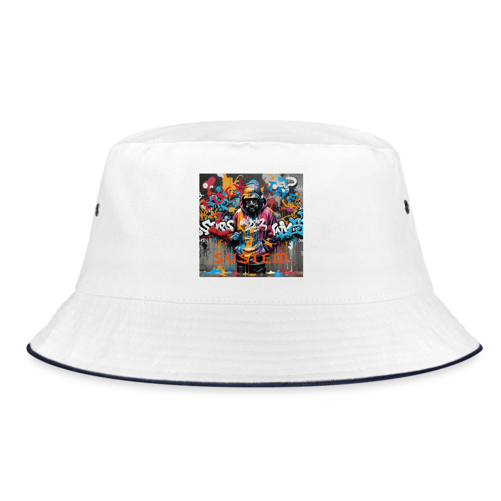 F#CK THE SYSTEM BUCKET HAT - white/navy