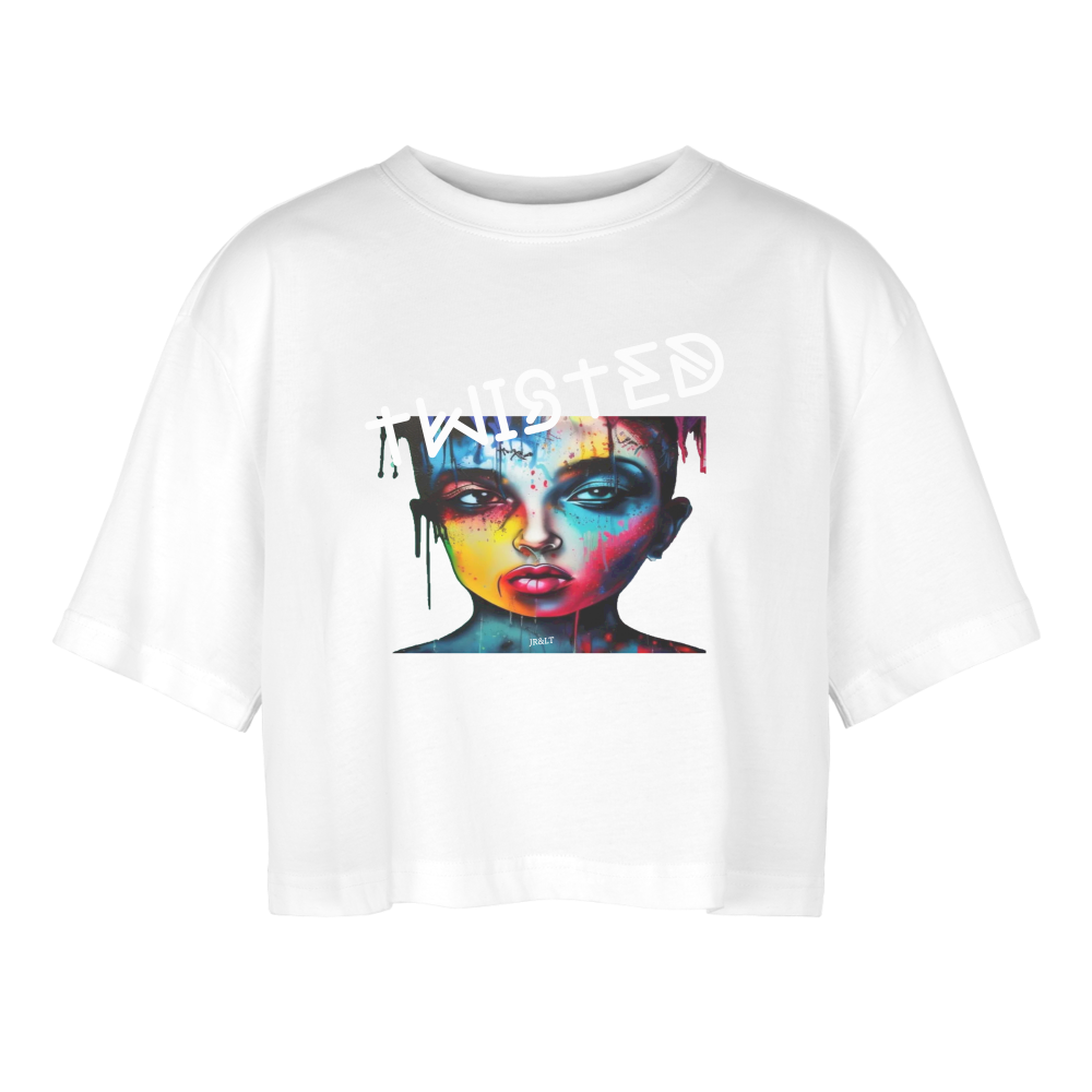 TWISTED!! WOMEN'S OVERSIXED CROP TOP - white