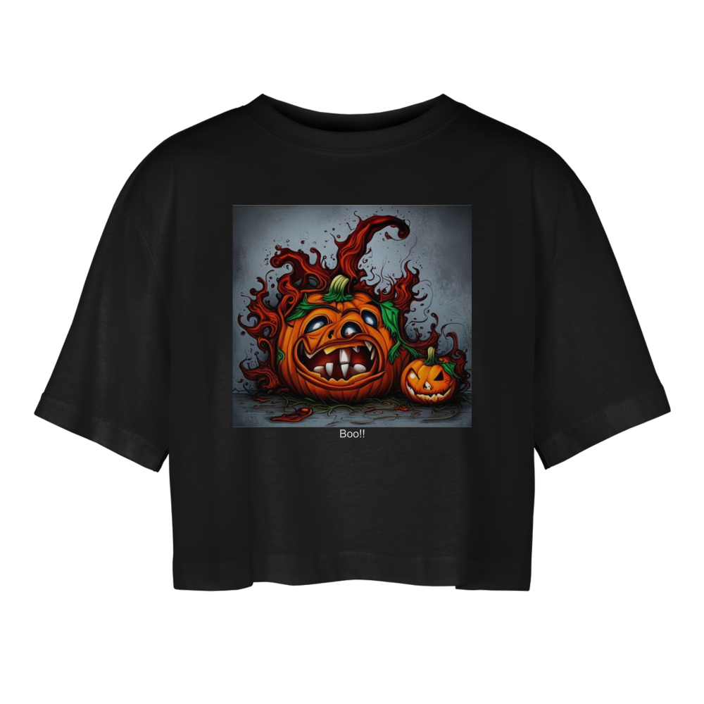 SPOOKY PUMKINS!! WOMEN'S OVERSIZED CROP TOP - black