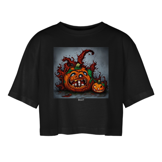 SPOOKY PUMKINS!! WOMEN'S OVERSIZED CROP TOP - black