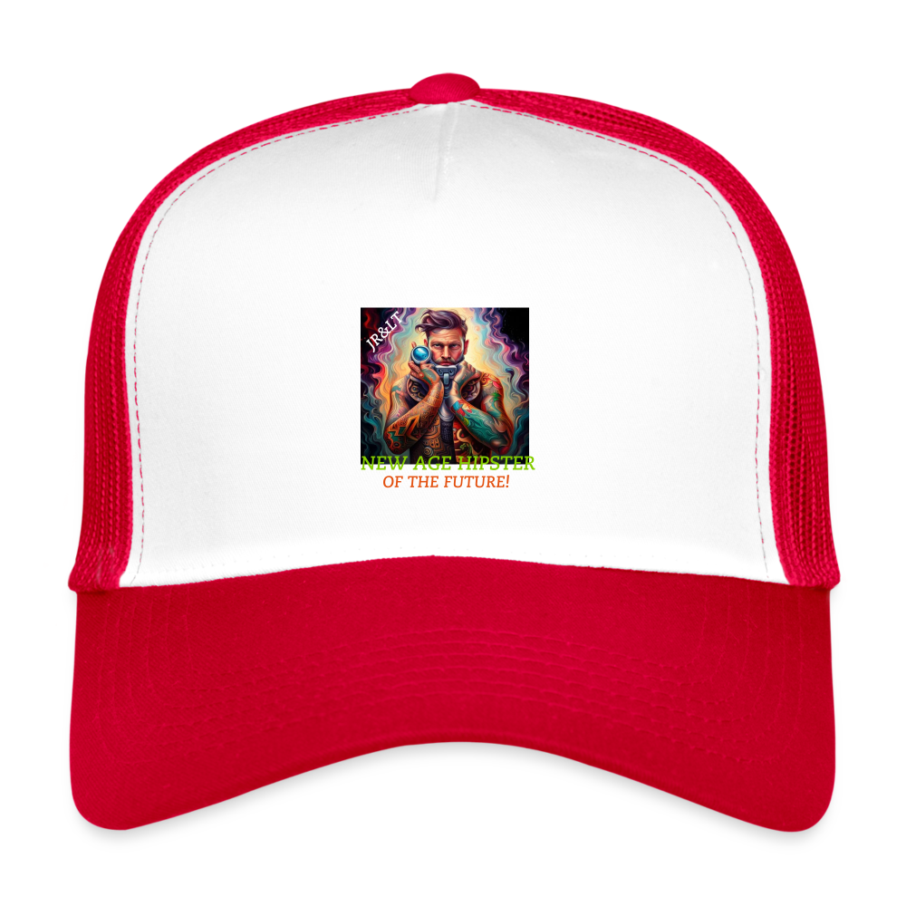 NEW AGE HIPSTER OF THE FUTURE!! TRUCKER CAP - white/red