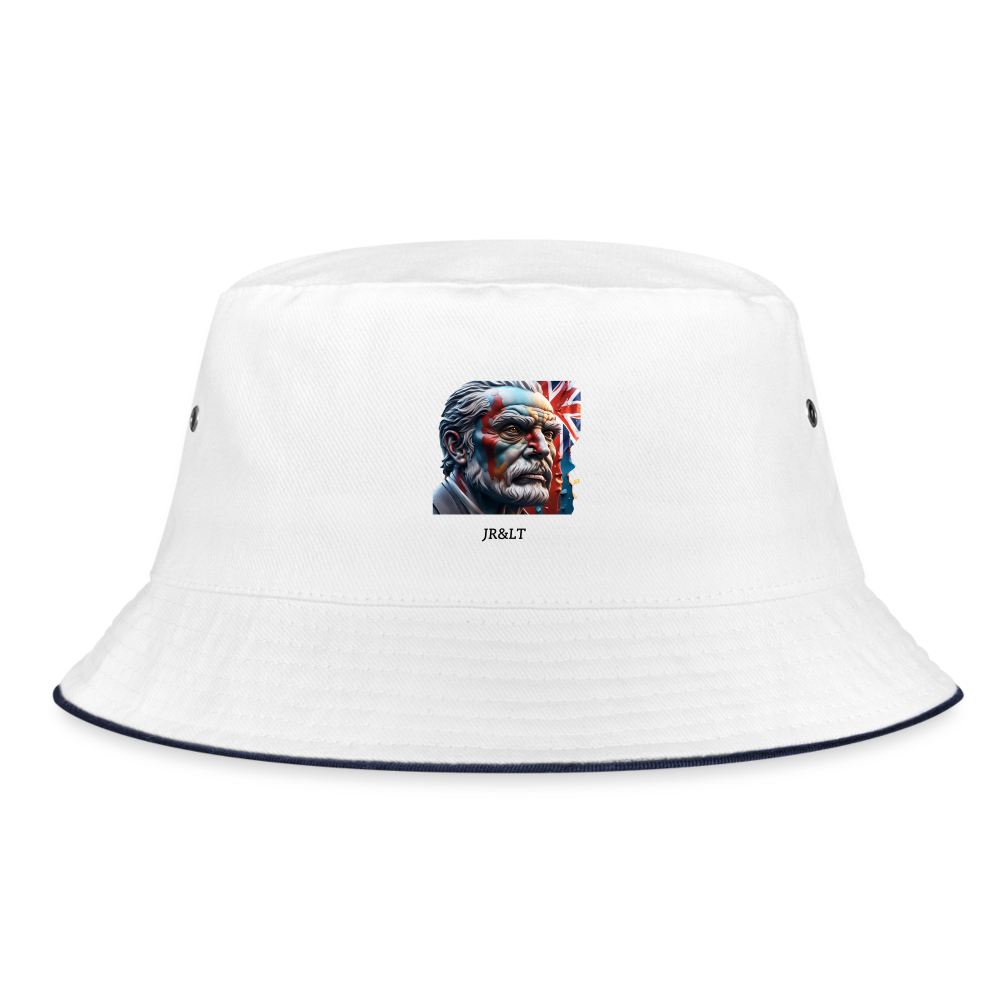 OLD MAN BRITAIN!! BUCKET HAT - white/navy