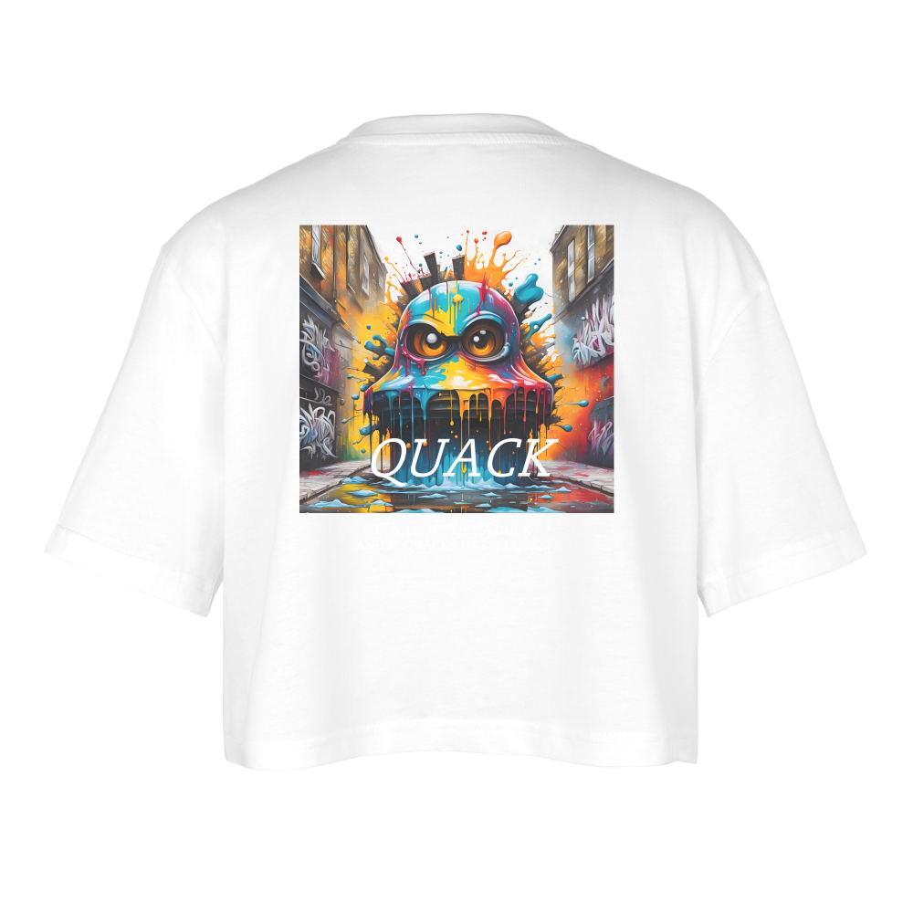 QUACK!! WOMEN'S OVERSIZED CROP TOP - white