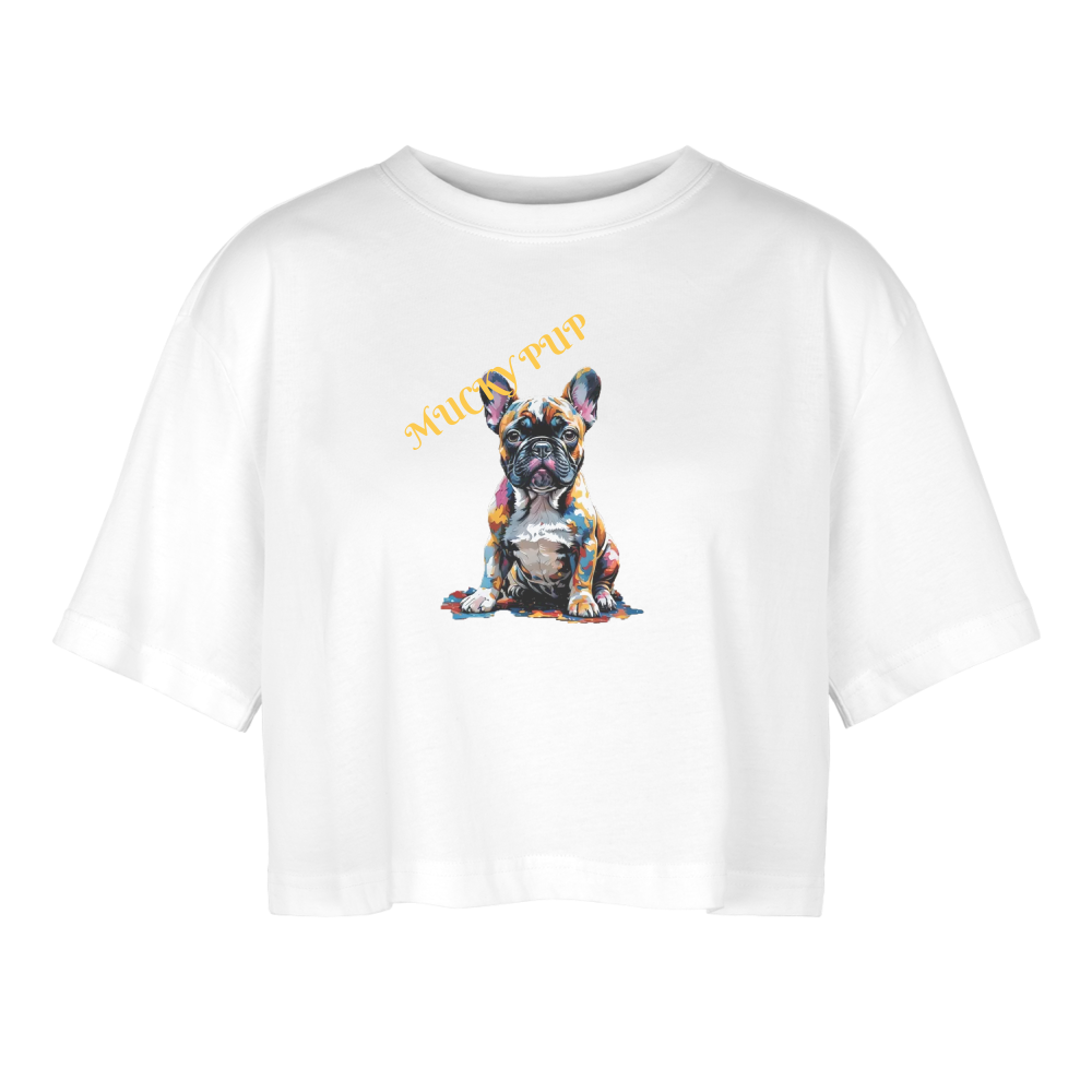 MUCKY PUP !! WOMEN'S OVERSIZED CROP TOP - white