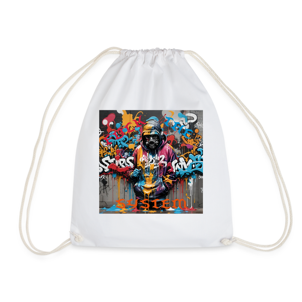 F#CK THE SYSTEM DRAW STRING BAG - white