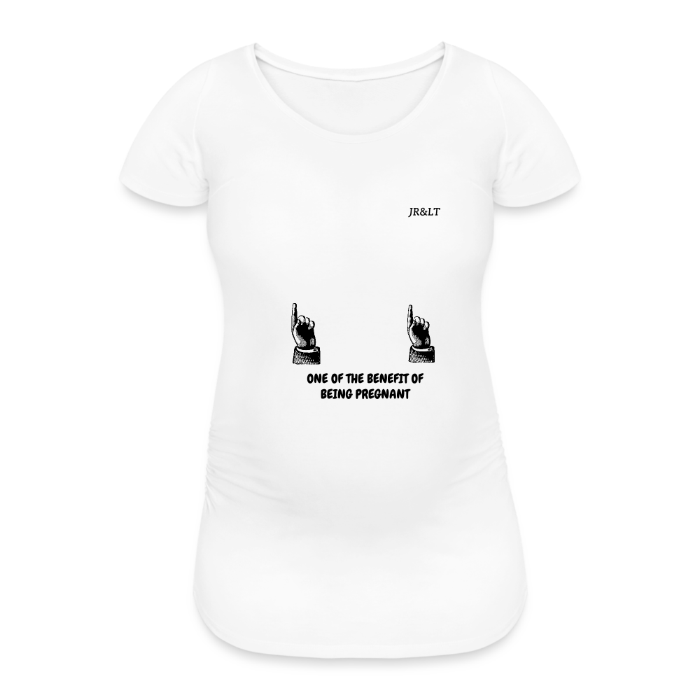 ONE OF THE BENEFIT OF BEING PREGNANT!! WOMENS PREGANCY T-SHIRT - white