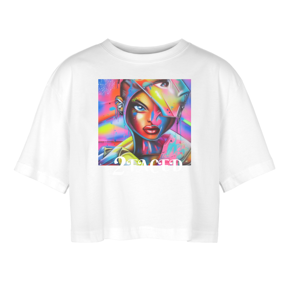 2FACED!! WOMEN'S OVERSIZED CROP TOP - white