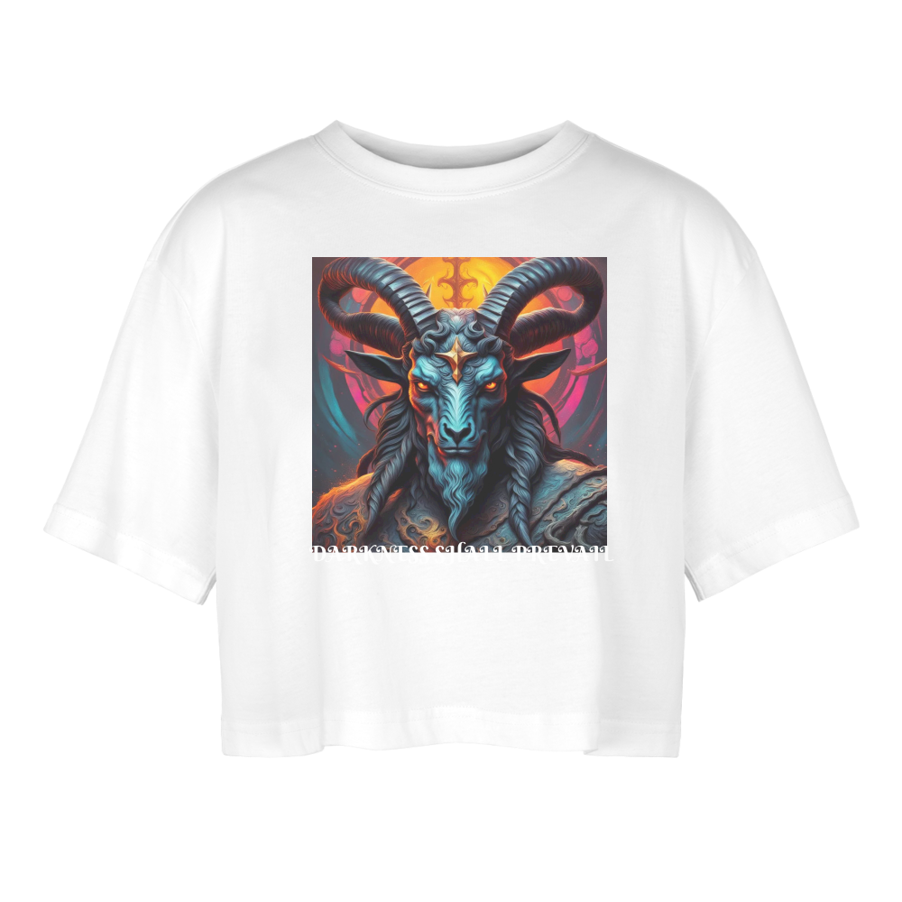 BAPHOMET!! WOMEN'S OVERSIZED CROP TOP - white