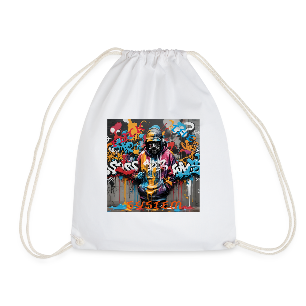 F#CK THE SYSTEM DRAWSTRING BAG - white