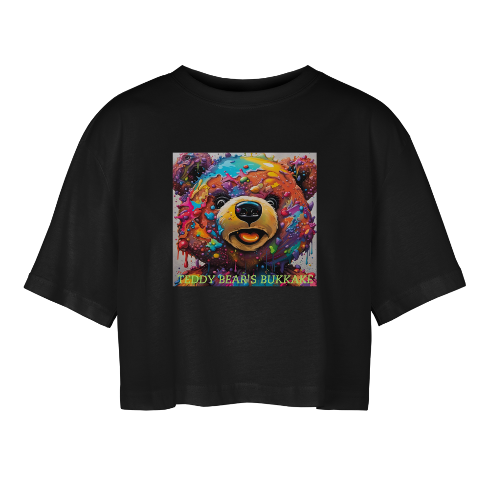 TEDDY BEAR'S BUKKAKE!! WOMEN'S OVERSIZED CROP TOP - black