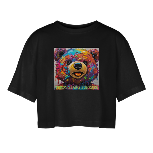 TEDDY BEAR'S BUKKAKE!! WOMEN'S OVERSIZED CROP TOP - black