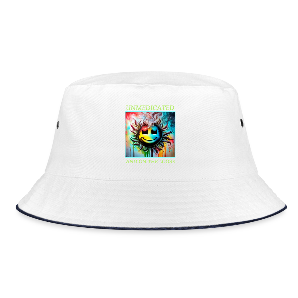 UNMEDICATED !! BUCKET HAT - white/navy