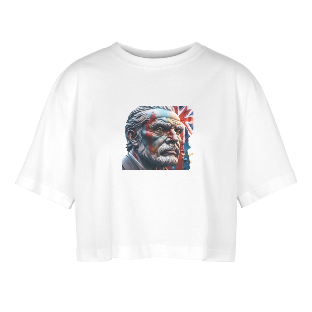 OLD MAN BRITAIN!! WOMEN'S OVERSIZED CROP TOP - white