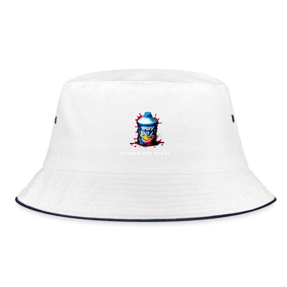 MOMMA GOT MILK?? BUCKET HAT - white/navy