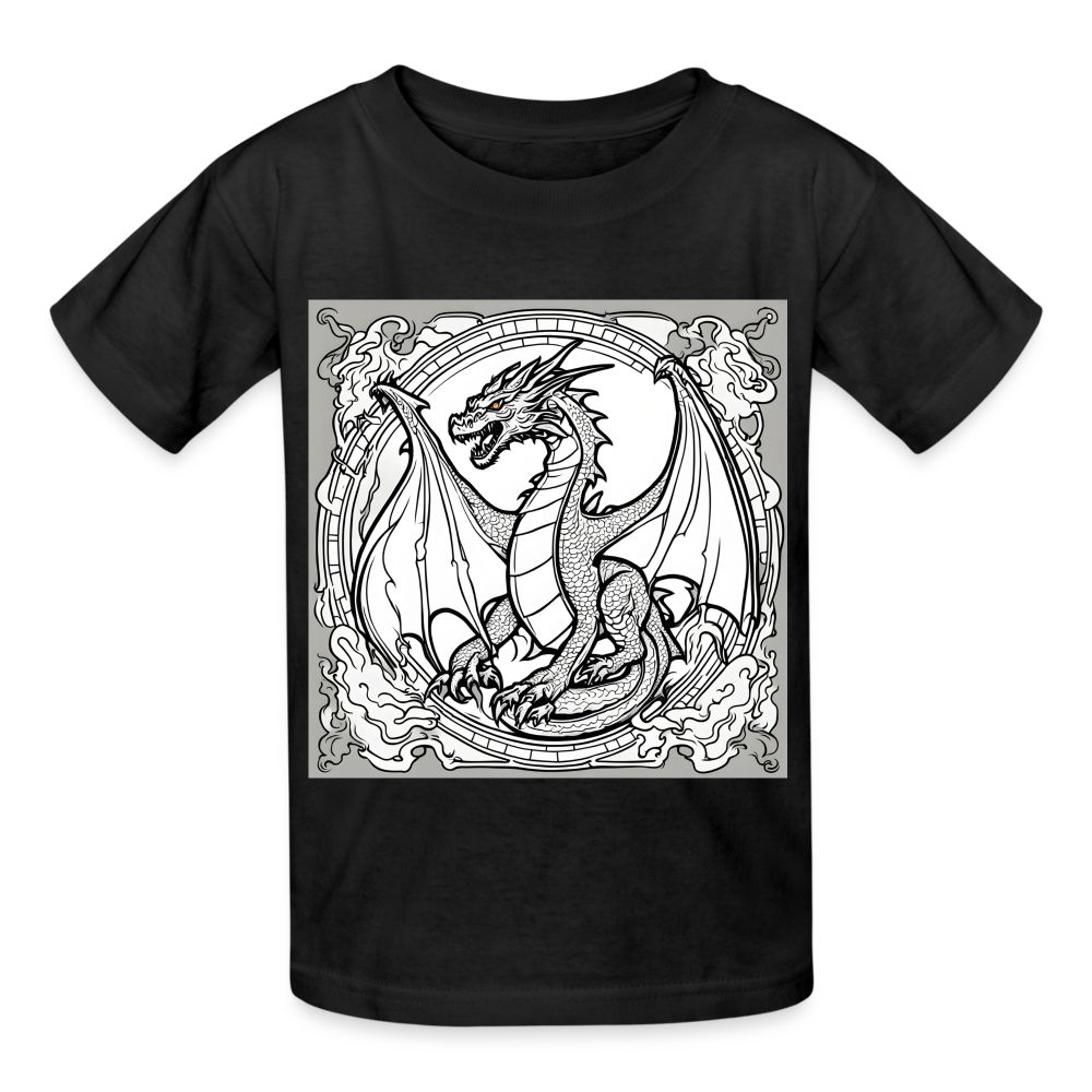 COLOUR IN YOURSELF DRAGON - CHILDREN'S T-SHIRT - black