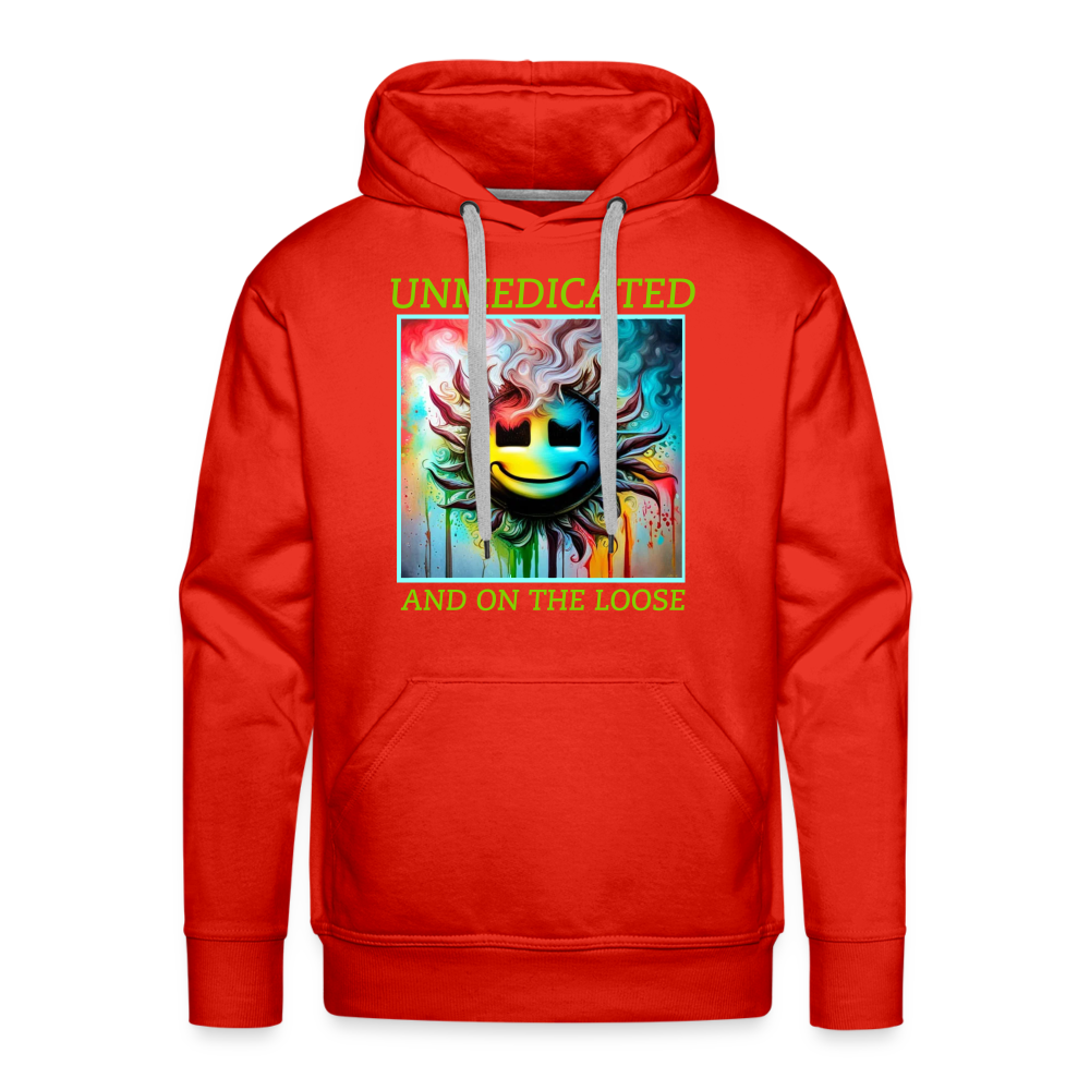 UNMEDICATED AND ON THE LOOSE!! - MEN'S HOODIE - red