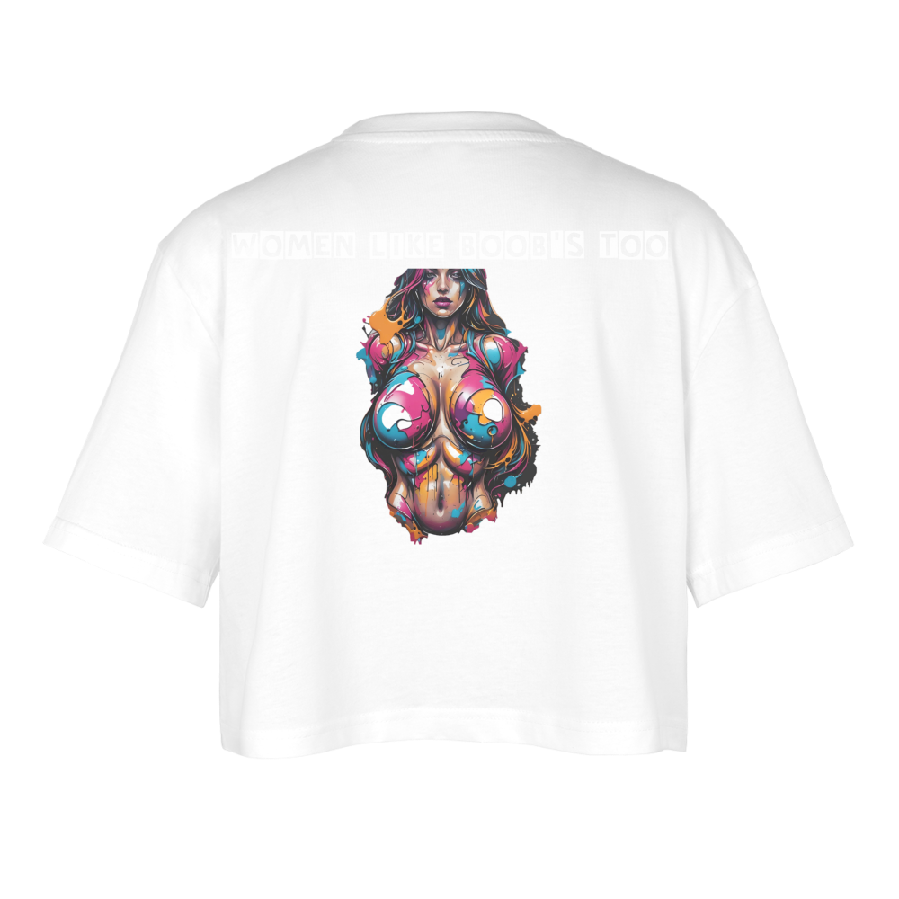 BOOB'S !! WOMEN'S OVERSIZED CROP TOP - white