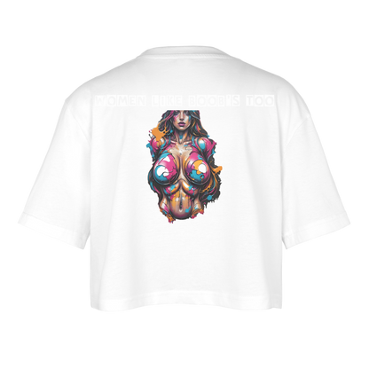 BOOB'S !! WOMEN'S OVERSIZED CROP TOP - white