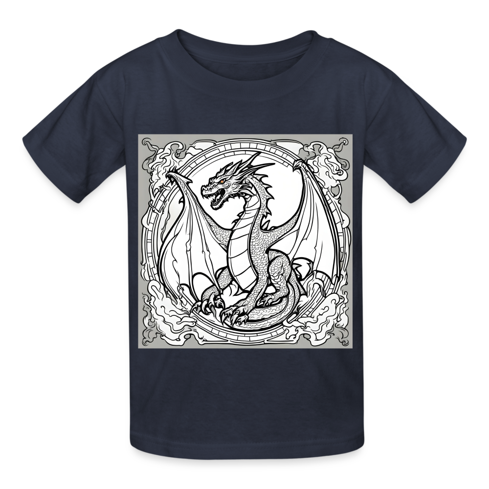 COLOUR IN YOURSELF DRAGON - CHILDREN'S T-SHIRT - navy