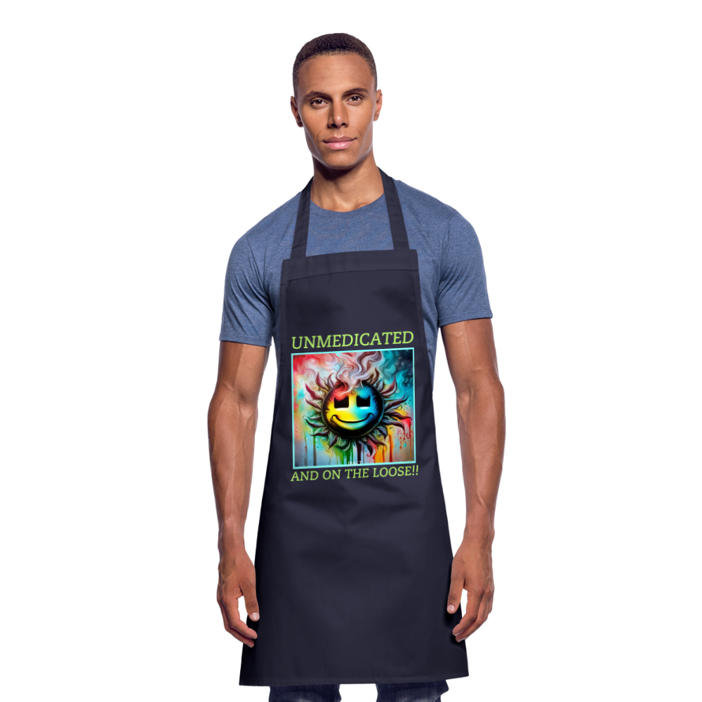 UNMEDICATED AND ON THE LOOSE!! ADULT APRON - navy