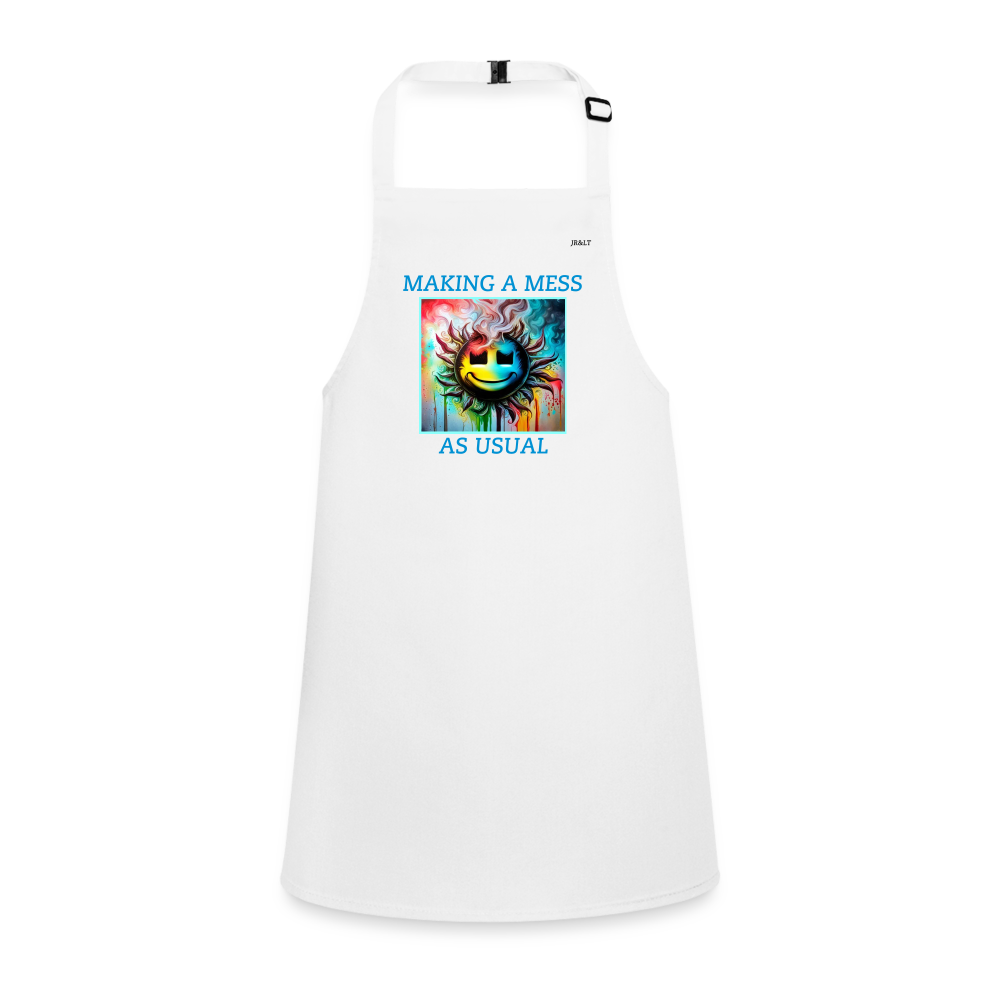 MAKING A MESS AS USUAL - CHILDREN'S APRON - white