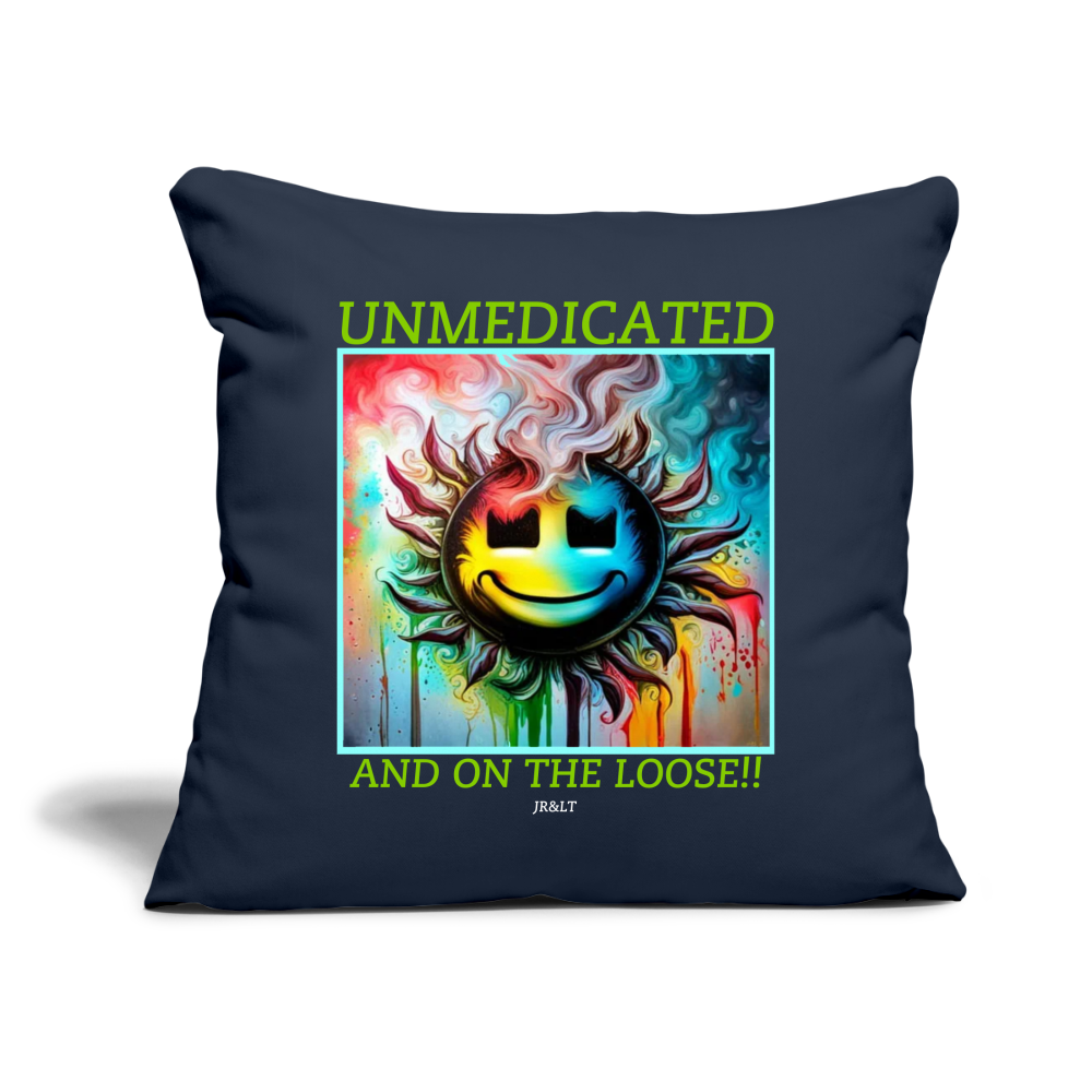 UNMEDICATED AND ON THE LOOSE!! CUSHION WITH FILLING 45cm x 45cm - navy