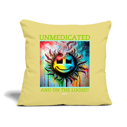 UNMEDICATED AND ON THE LOOSE!! CUSHION WITH FILLING 45cm x 45cm - washed yellow