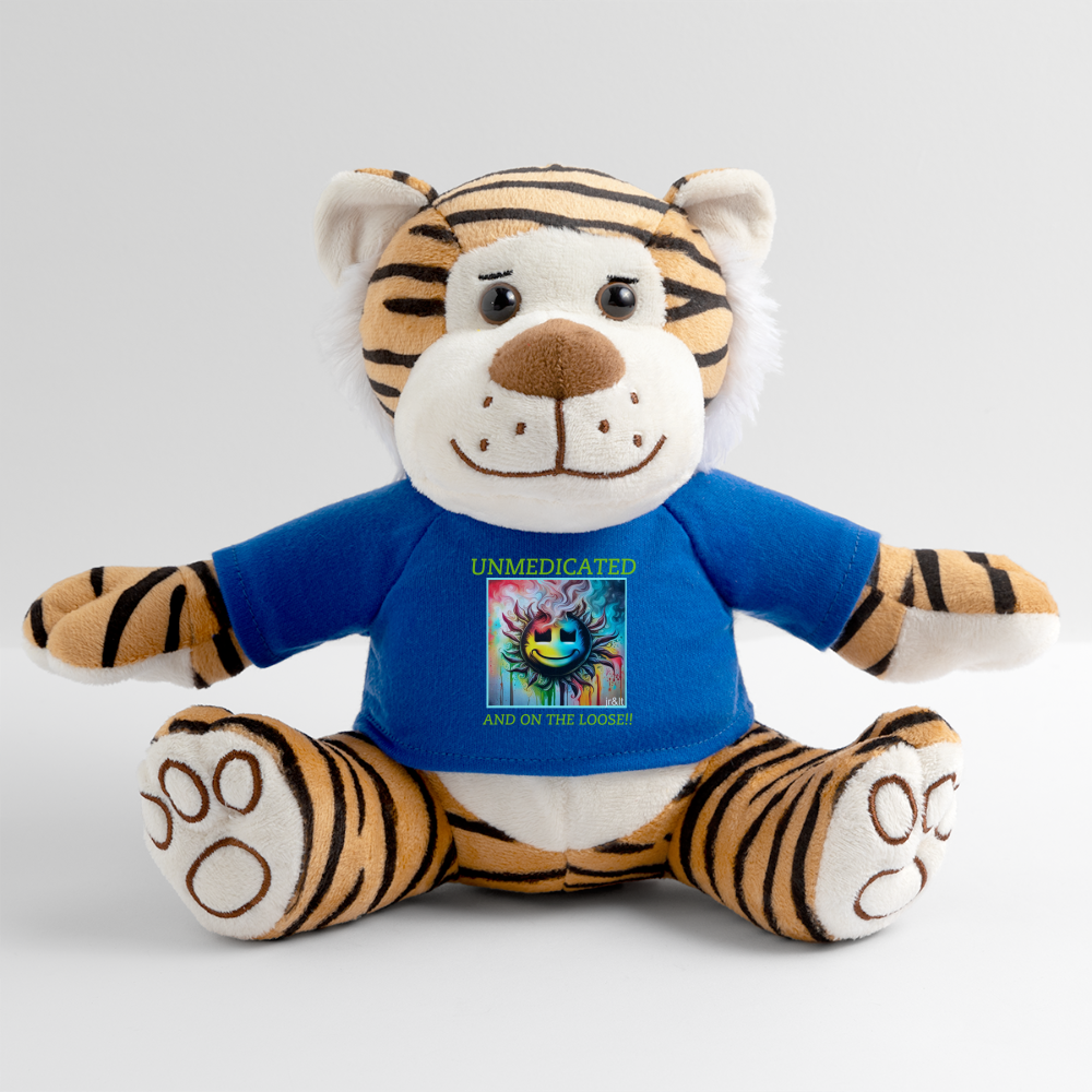 UNMEDICATED AND ON THE LOOSE!! PLUSH TIGER - royal blue