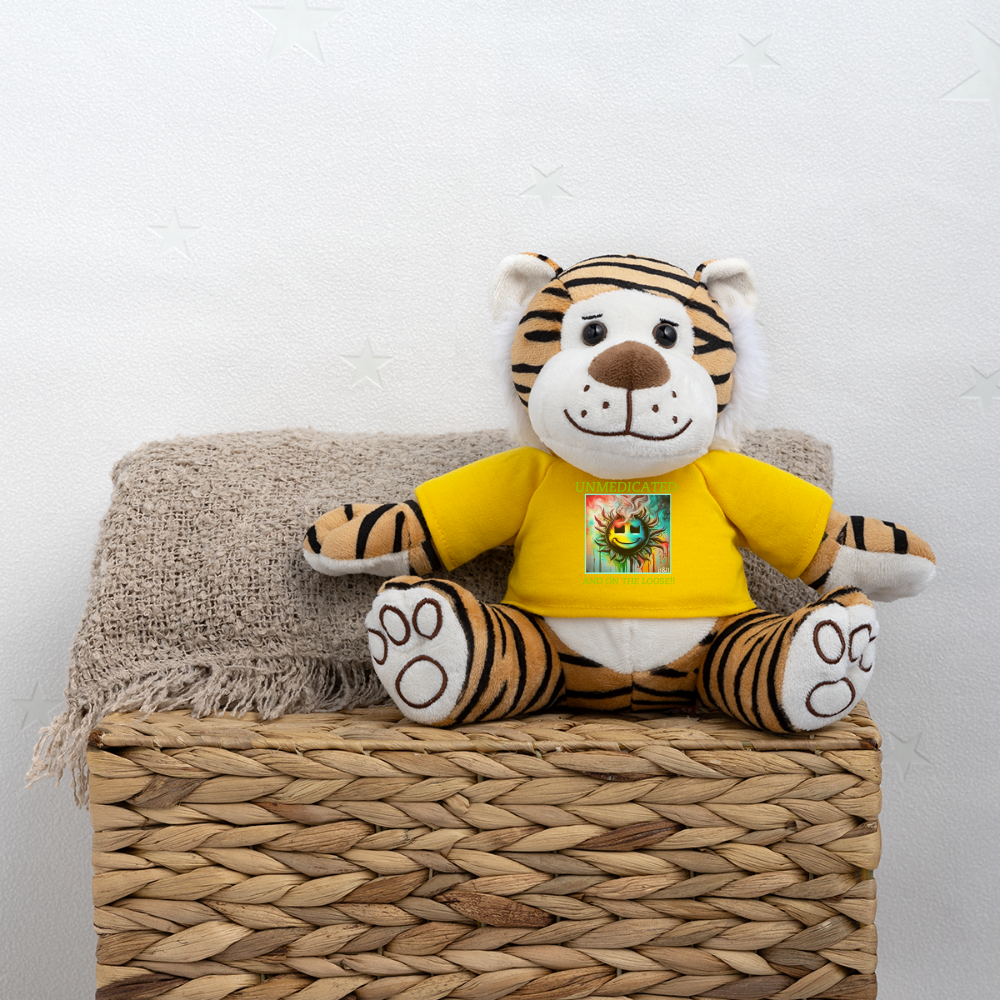 UNMEDICATED AND ON THE LOOSE!! PLUSH TIGER - sun yellow