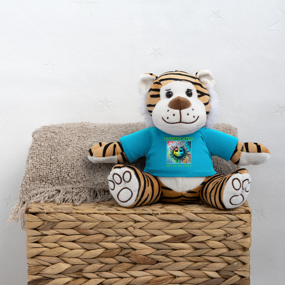 UNMEDICATED AND ON THE LOOSE!! PLUSH TIGER - atoll blue