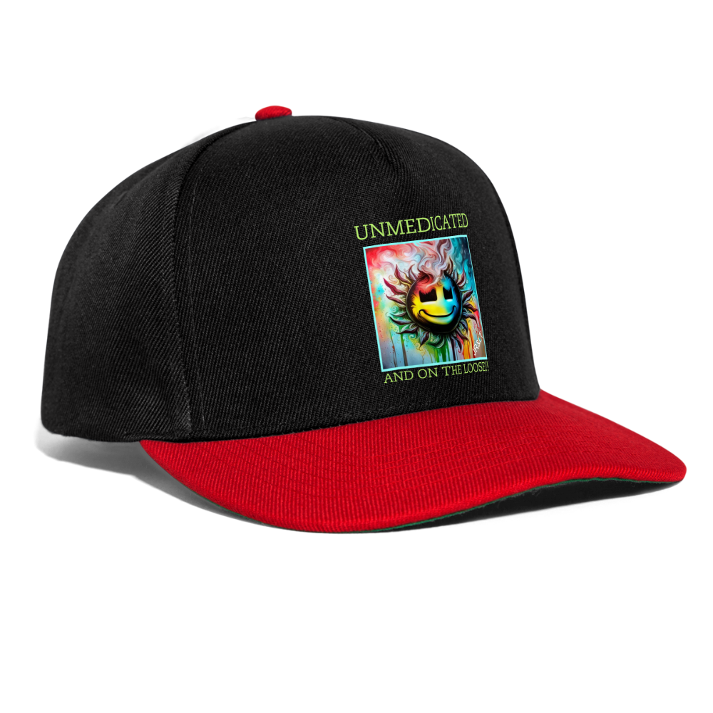 UNMEDICATED AND ON THE LOOSE!! SNAPBACK CAP - black/red