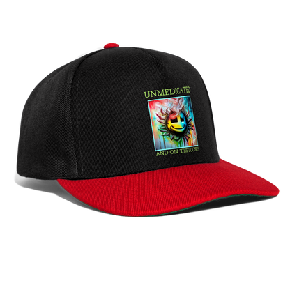 UNMEDICATED AND ON THE LOOSE!! SNAPBACK CAP - black/red