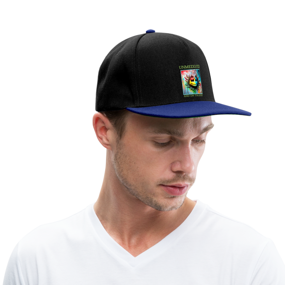 UNMEDICATED AND ON THE LOOSE!! SNAPBACK CAP - black/bright royal