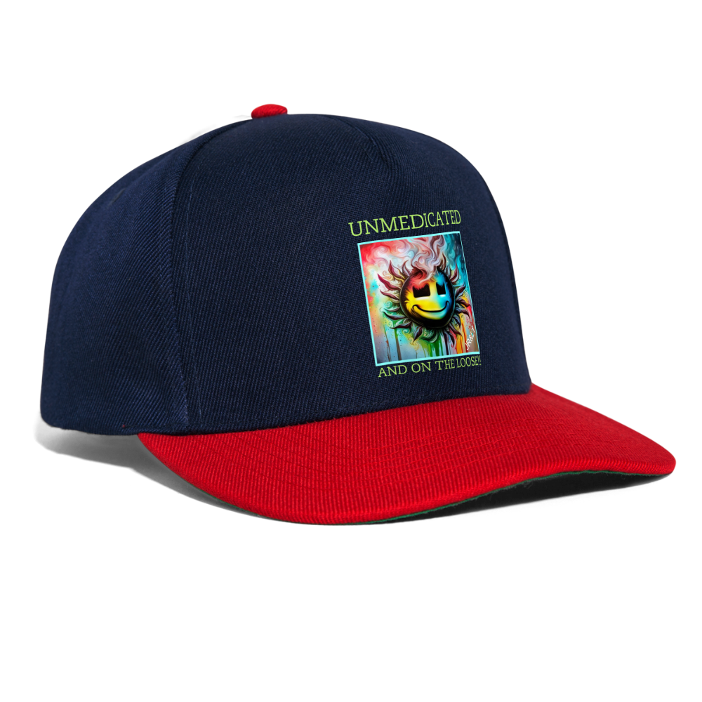 UNMEDICATED AND ON THE LOOSE!! SNAPBACK CAP - navy/red