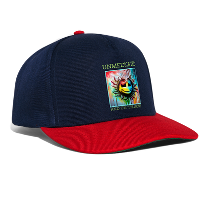 UNMEDICATED AND ON THE LOOSE!! SNAPBACK CAP - navy/red