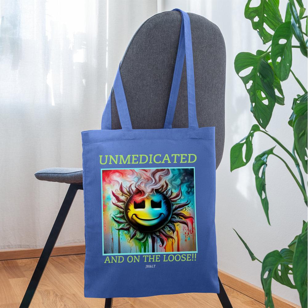 UNMEDICATED AND ON THE LOOSE!! TOTE BAG - light blue