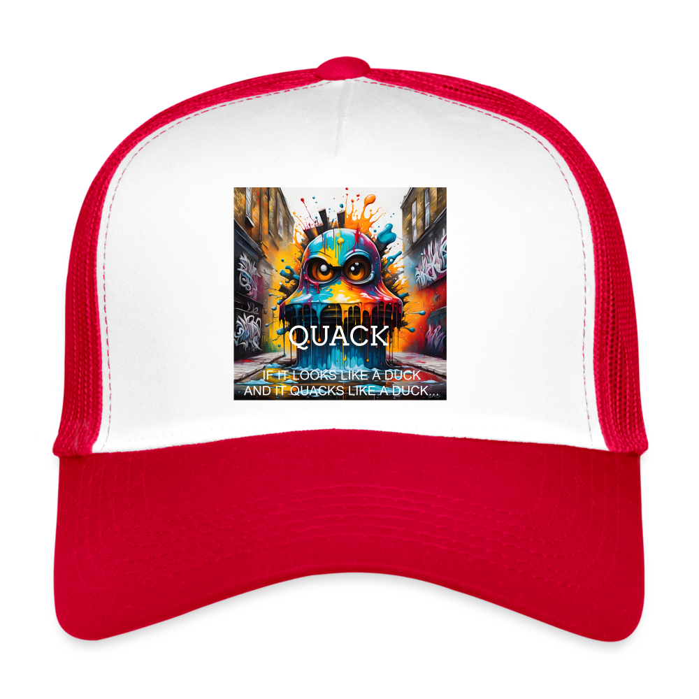 QUACK!! TRUCKER'S CAP - white/red